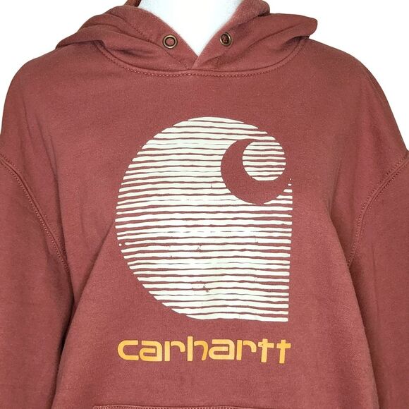 Carhartt Loose Fit Rain Defender "C" Logo Sweatshirt Hoodie Henna Orange Men's L - Picture 3 of 11